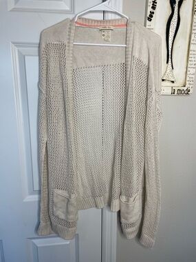 Matilda Jane Cream Open Knit Cardigan Boho Cottagecore Pockets M Cotton